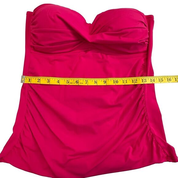 ANNE COLE Bright Pink Live In Color Twist Front Bandeaukini Swim Top Sz Large - Picture 10 of 13